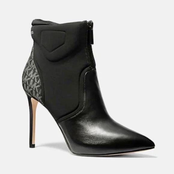 Michael Kors Uma Leather and Scuba Leather Black Stiletto Ankle Boots - Picture 1 of 16